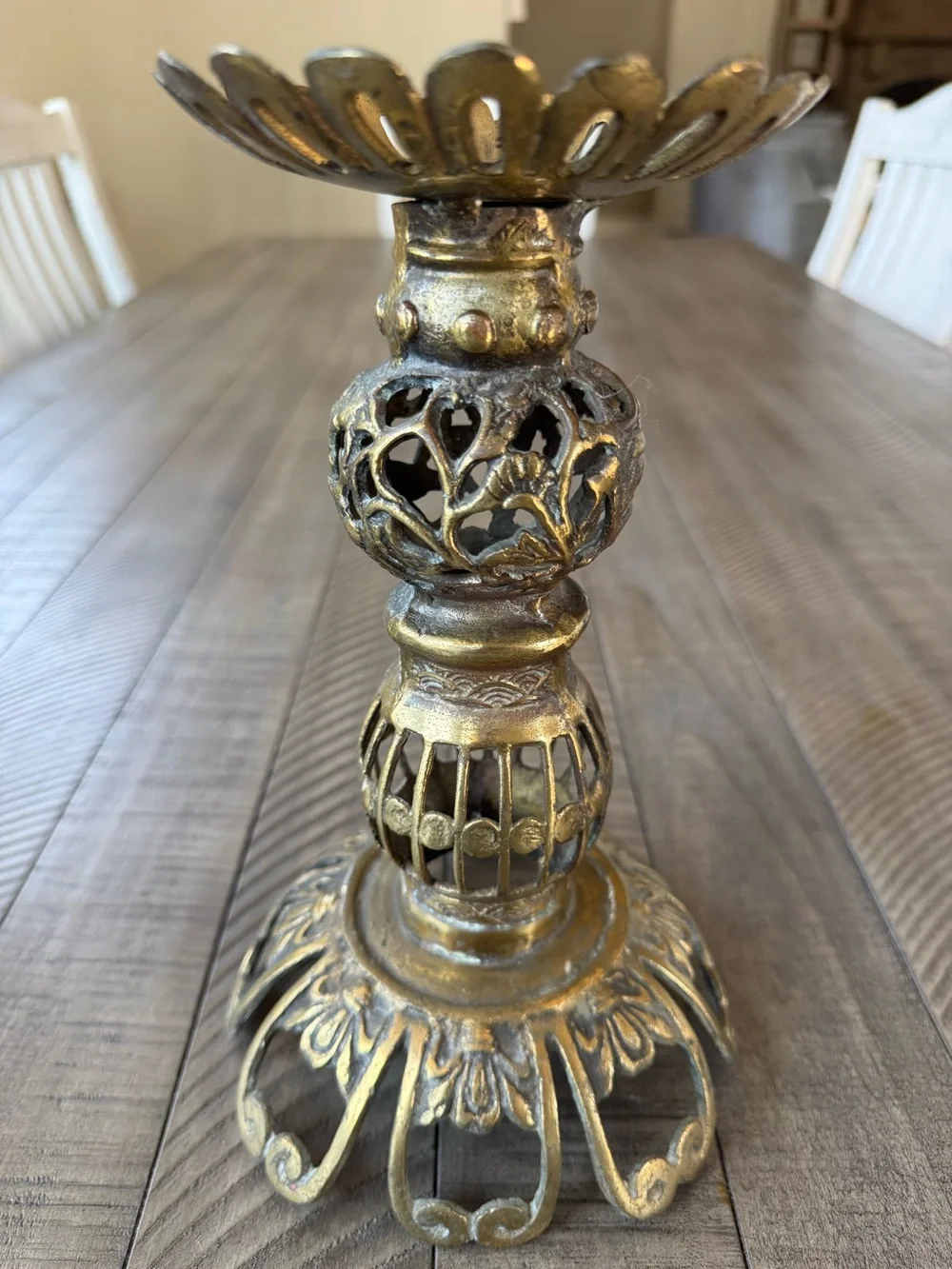 Vintage Brass Single Ornate Candle Holder